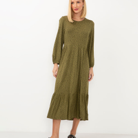 Vestido midi de viscose poá verde militar