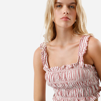 Cropped de algodão com babados listrado vermelho