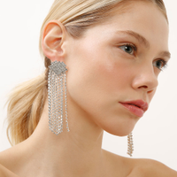 Brinco de strass com franjas prateado
