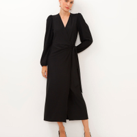 Vestido midi transpassado manga bufante preto