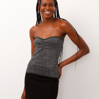 Blusa cropped decote coração sem alça com brilho preta
