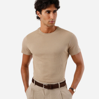 Camiseta de algodão manga curta texturizada bege