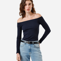 Blusa cropped feminina de algodão ombro a ombro azul