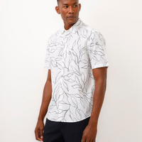 Camisa comfort com linho folhagens branca