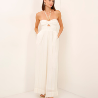 Macacão de viscose com lurex listrado off white