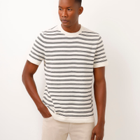 Camiseta comfort de tricot manga curta listrada - off white
