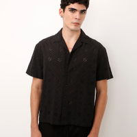 Camisa de laise manga curta floral - preto