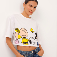 Camiseta cropped de algodão snoopy off white