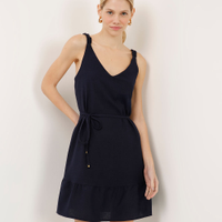 Vestido curto com linho azul