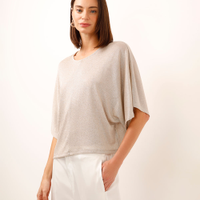 Blusa de lurex manga curta bege