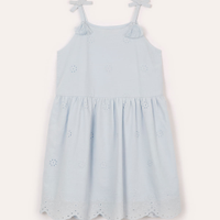 Vestido de algodão infantil com bordado floral azul