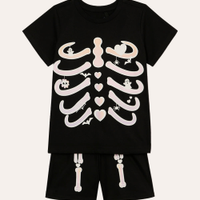 Pijama curto esqueleto brilha no escuro infantil preto