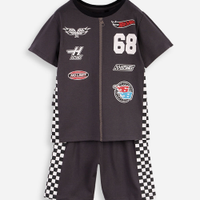 Pijama curto infantil fantasia hot wheels cinza