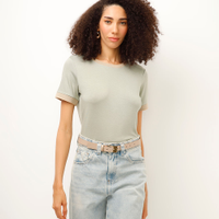 Camiseta de viscose decote redondo manga curta verde