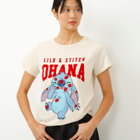 Camiseta de algodão manga curta lilo e stitch bege