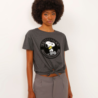 Camiseta de algodão com amarração snoopy cinza