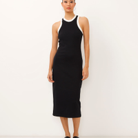 Vestido midi halterneck bicolor preto