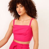 Cropped de linho alça fina rosa