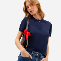 Polo feminina de tricot manga curta azul