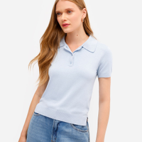 Polo feminina de tricot manga curta azul