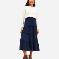 Saia midi texturizada com frufru azul