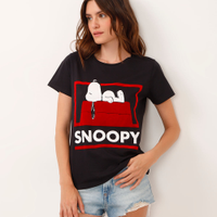 Camiseta de algodão manga curta snoopy preta