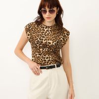 Regata de algodão muscle tee animal print bege
