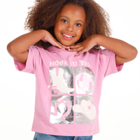 Camiseta de algodão infantil metalizada rosa