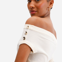 Cropped feminino de tricot ombro a ombro off white