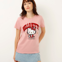 Camiseta de algodão manga curta hello kitty rosa