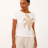 Camiseta de algodão manga curta coqueiro metalizado off white