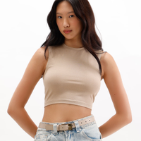 Cropped básico feminino de algodão peruano bege