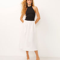 Vestido midi halterneck bicolor off white