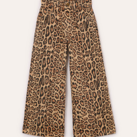 Calça wide leg infantil animal print bege