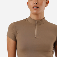 Cropped gola alta com zíper marrom