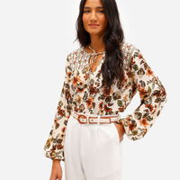 Bata feminina de viscose floral com lurex bege
