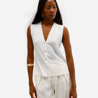 Colete feminino de tricot com fendas off white