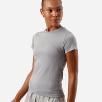 Camiseta esportiva feminina de poliamida sem costura cinza