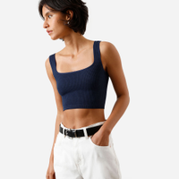 Cropped básico feminino texturizado azul