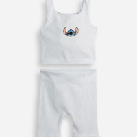 Conjunto infantil curto canelado stitch azul