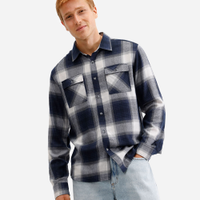 Camisa masculina com viscose xadrez azul