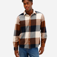 Camisa masculina de algodão manga longa xadrez preta