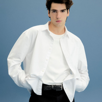 Camisa oversized masculina de algodão manga longa off white