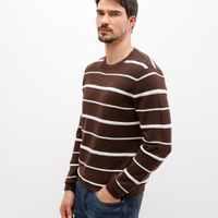 Suéter comfort masculino de tricot listrado marrom