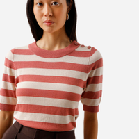 Blusa feminina de tricot listrada rosa