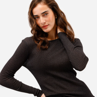 Suéter feminino de tricot com lurex canelado preto