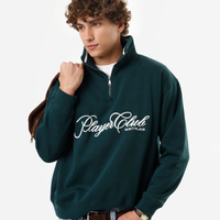 Blusão masculino de moletom felpado com gola bordado verde