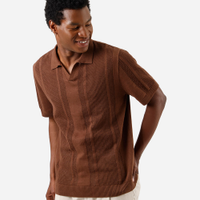 Polo masculina de tricot manga curta texturizada marrom