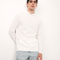 Blusa manga longa com capuz texturizada off white
