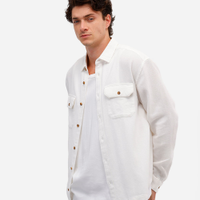 Camisa masculina de algodão manga longa texturizada off white